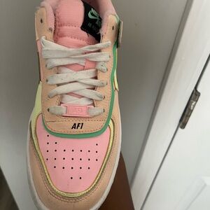 Women’s size 8 Nike Air Force 1 pink and yellow trainers